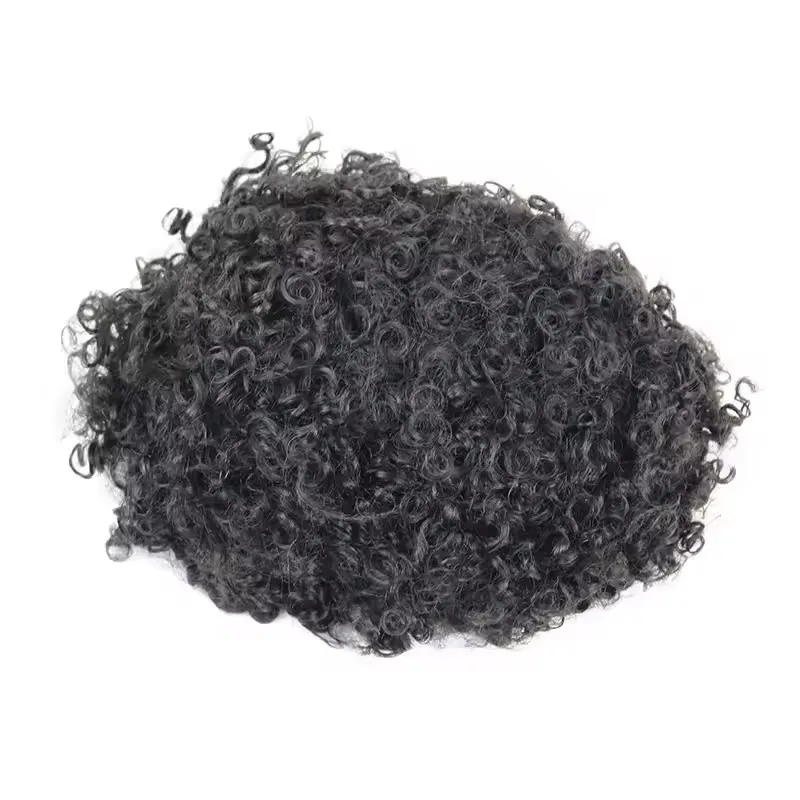 10mm/8mm Afro Mens Kinky Curly Natural Human Hair Toupee African American Man Natural Hairline Mono Lace PU Capillary Prosthesis