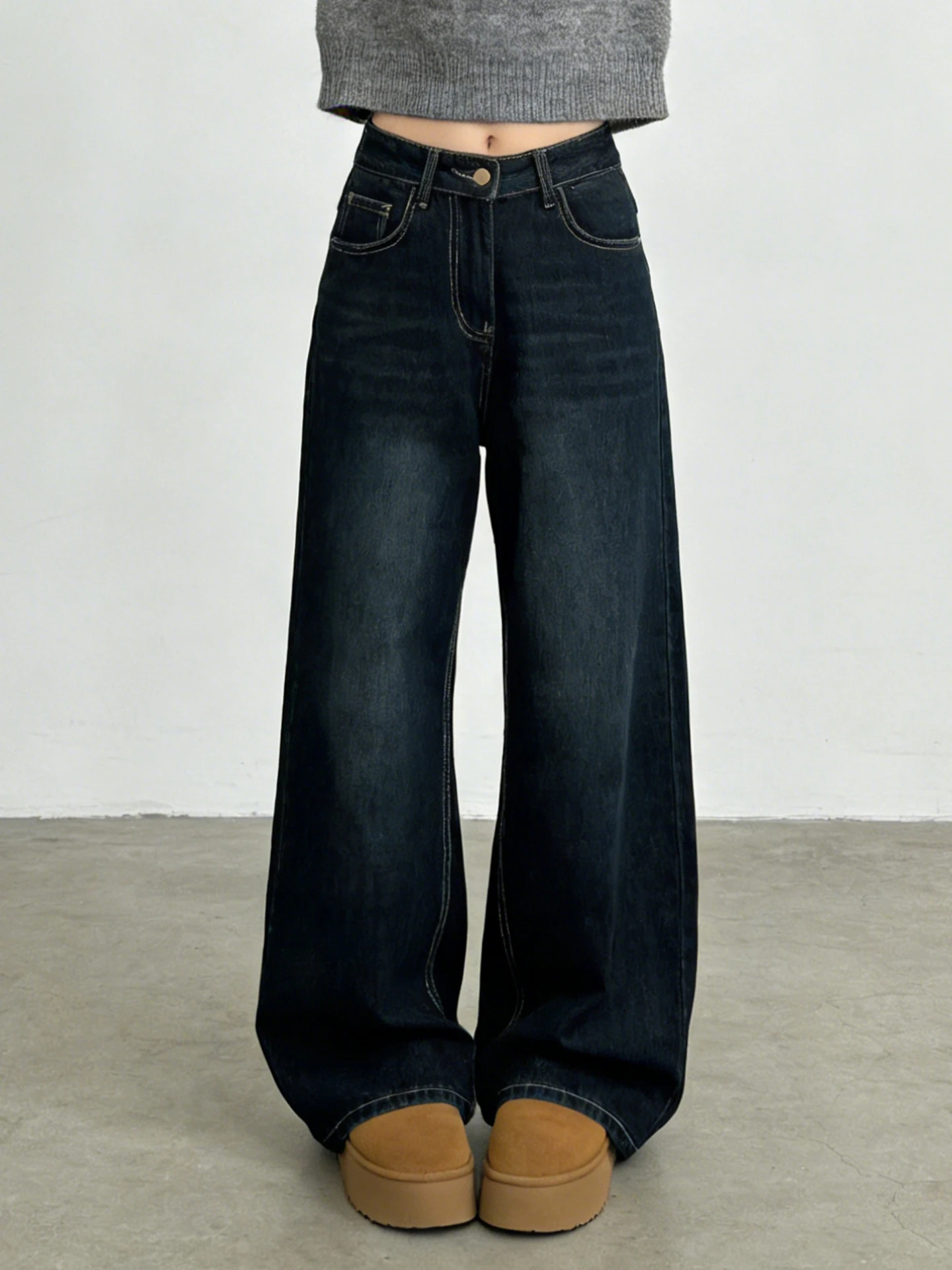 

Женские винтажные джинсы больших размеров с высокой талией, широкими штанинами, на флисовой подкладке, утепленные, свободные, теплые, длинные брюки для похудения