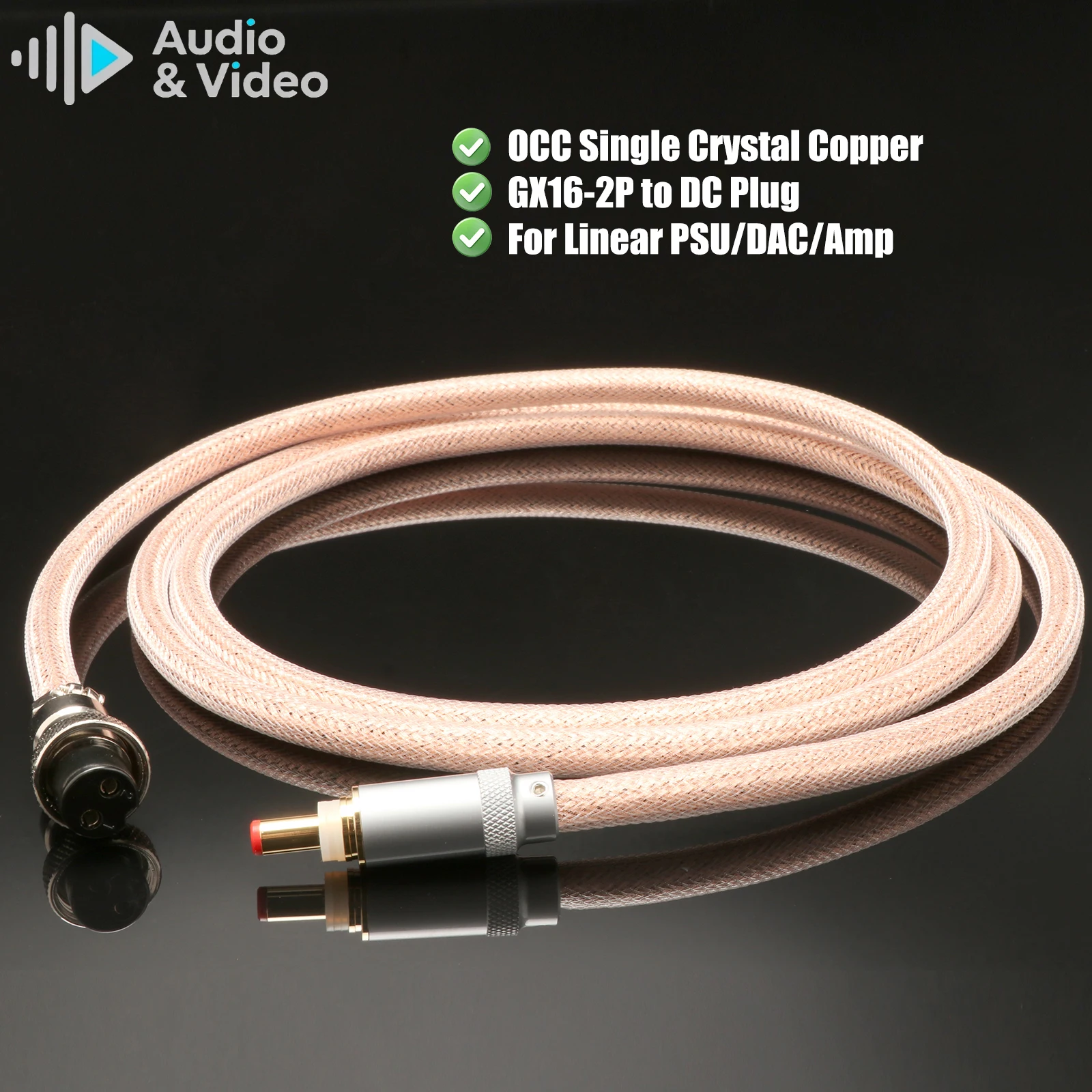 HIFI Pure Copper GX16-2P TO DC2.5 DC2.1 Cable GX12 to DC2.1 DC2.5 Phono Cable Amplifier Linear Power Supply Output Upgrade Line
