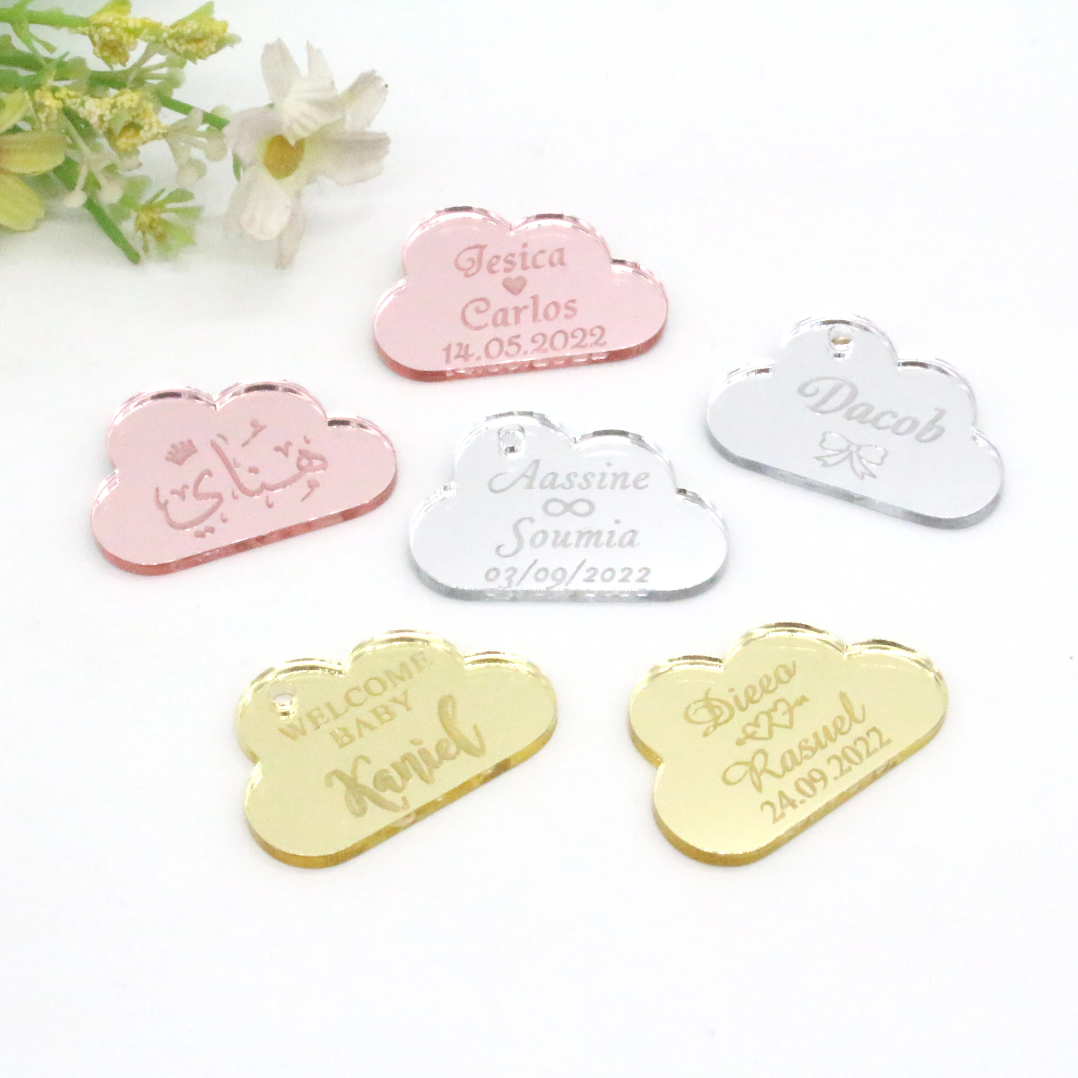 30Pcs Personalized Lettering Name Cloud Tags Wedding Table Center Decorations Custom Baby Shower Gifts Chocolate Bar Decorations