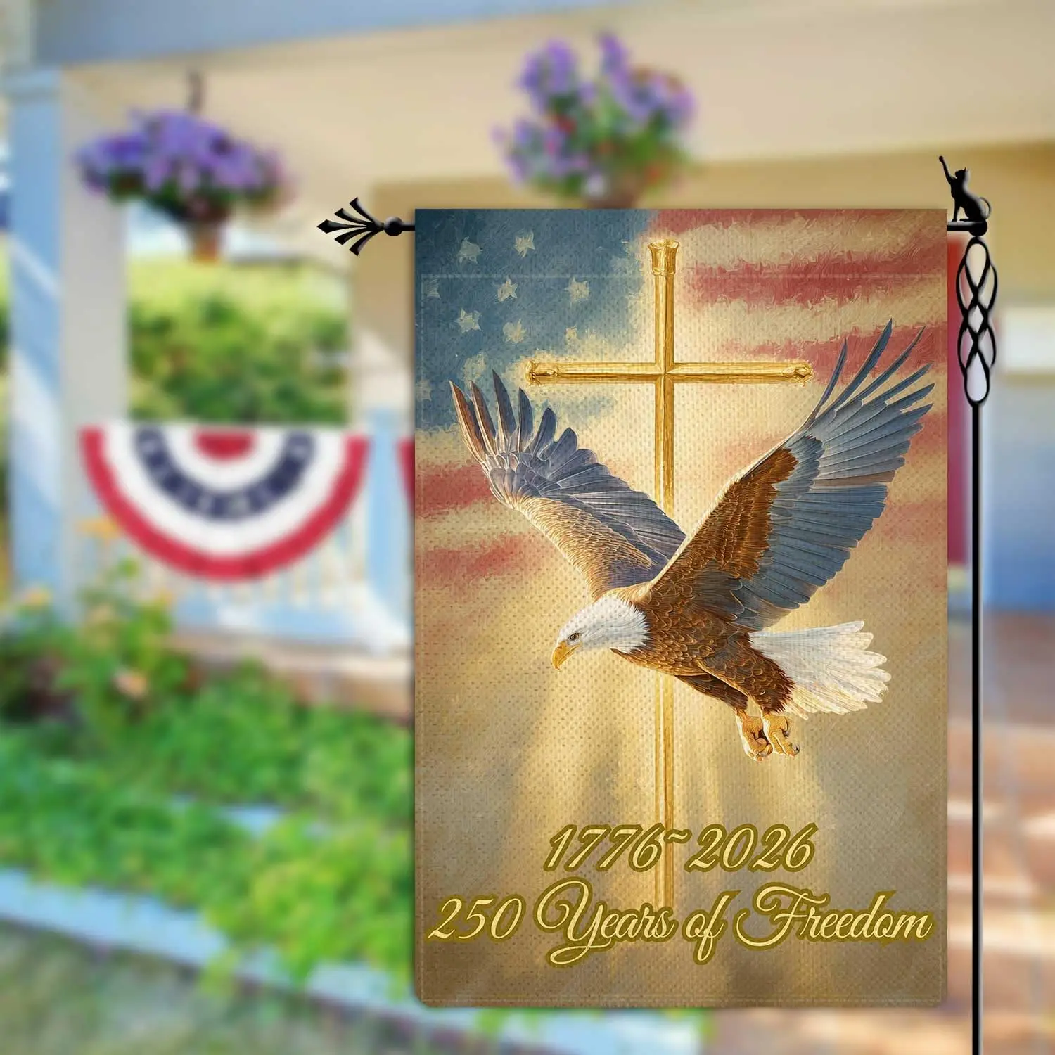 250 Years of Freedom Garden Flag Bald Eagle 1776-2026 Garden Flag Cross America Flag Vertical Double Sided Rustic Farmland B PPZ