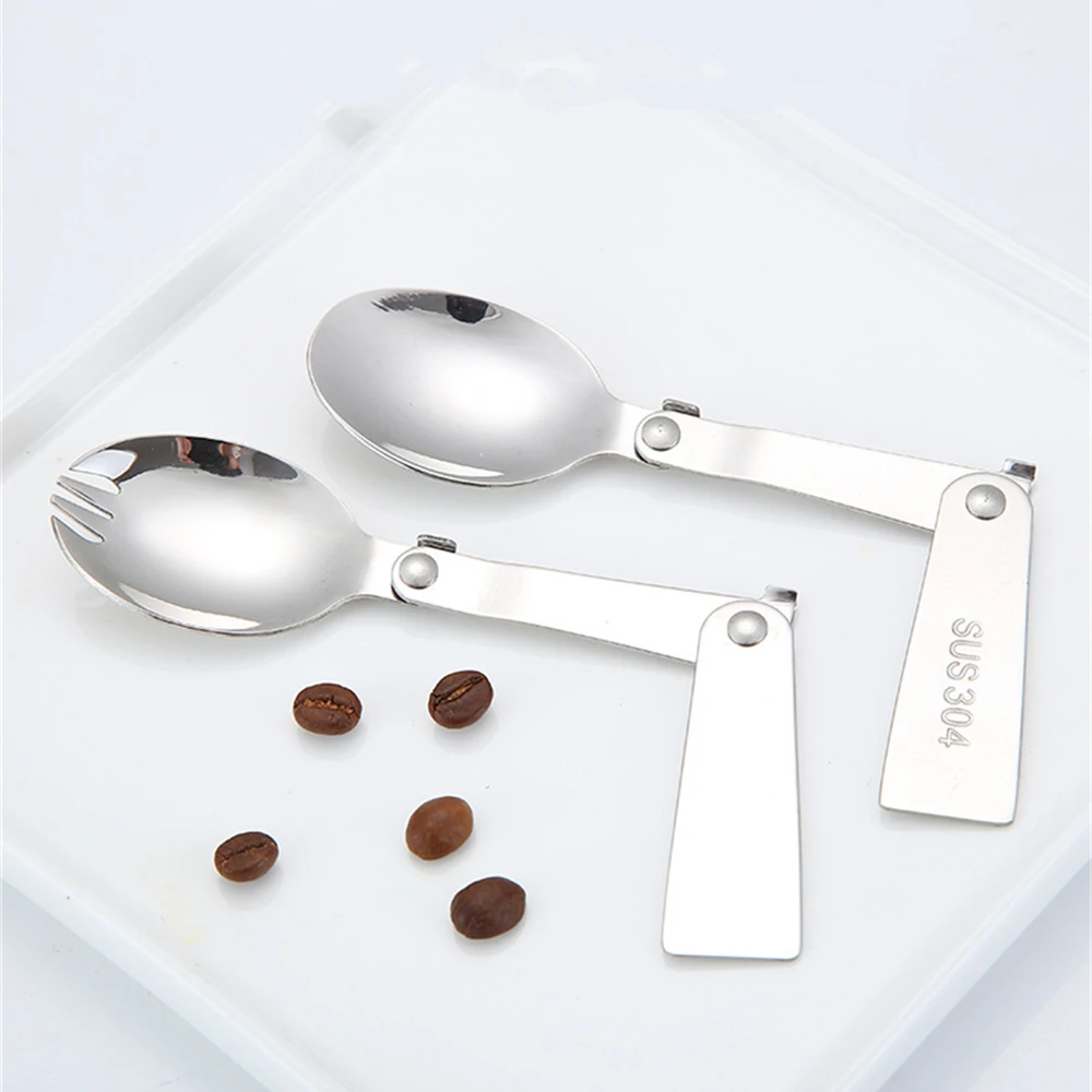 Outdoor Camping Folding Fork and Spoon, Stainless Steel, Multi-Function, Portable, Foldable, Travel Tableware, Picnic Tool, 1Set