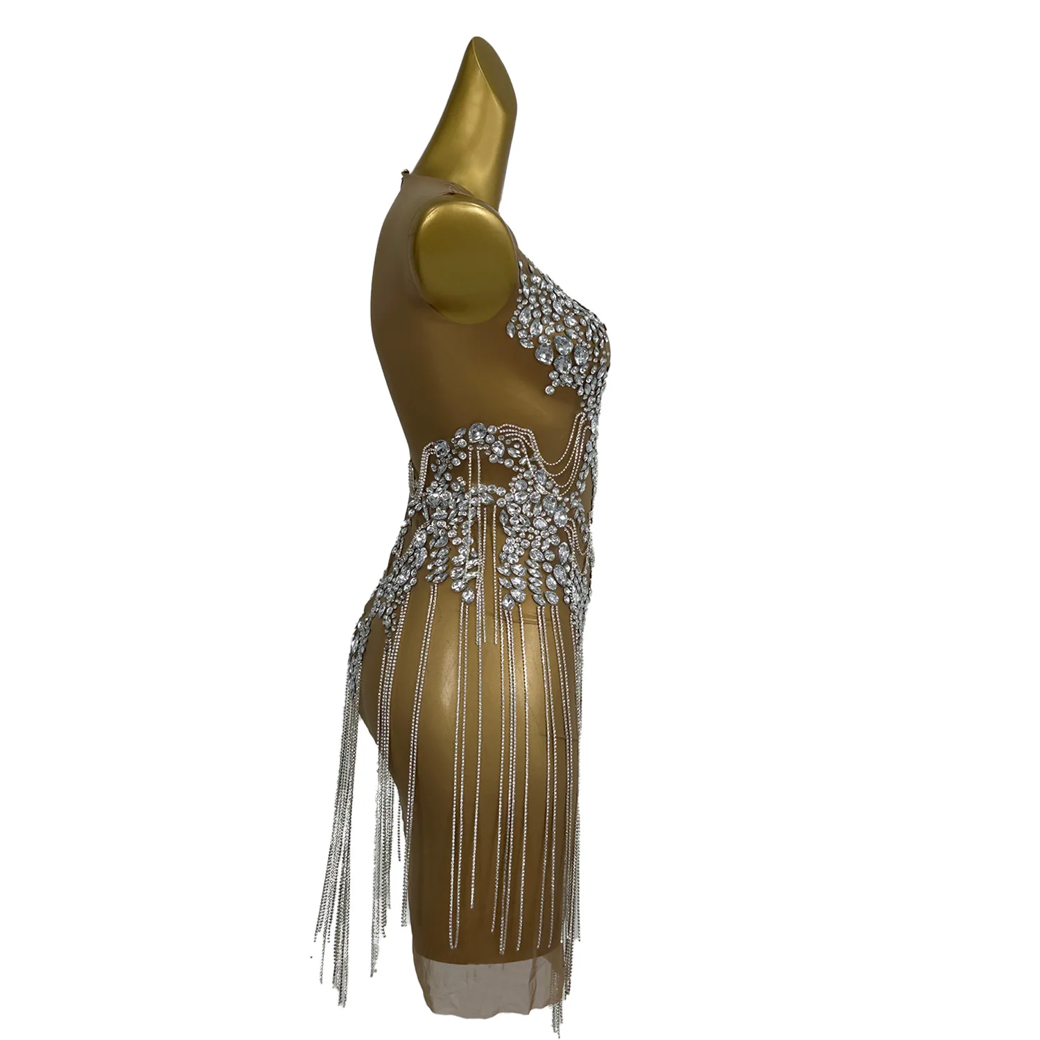 Stage Dance Show strass frange Prom Dress per le donne Sexy Mesh trasparente Performance Dance Costume Zuanhua