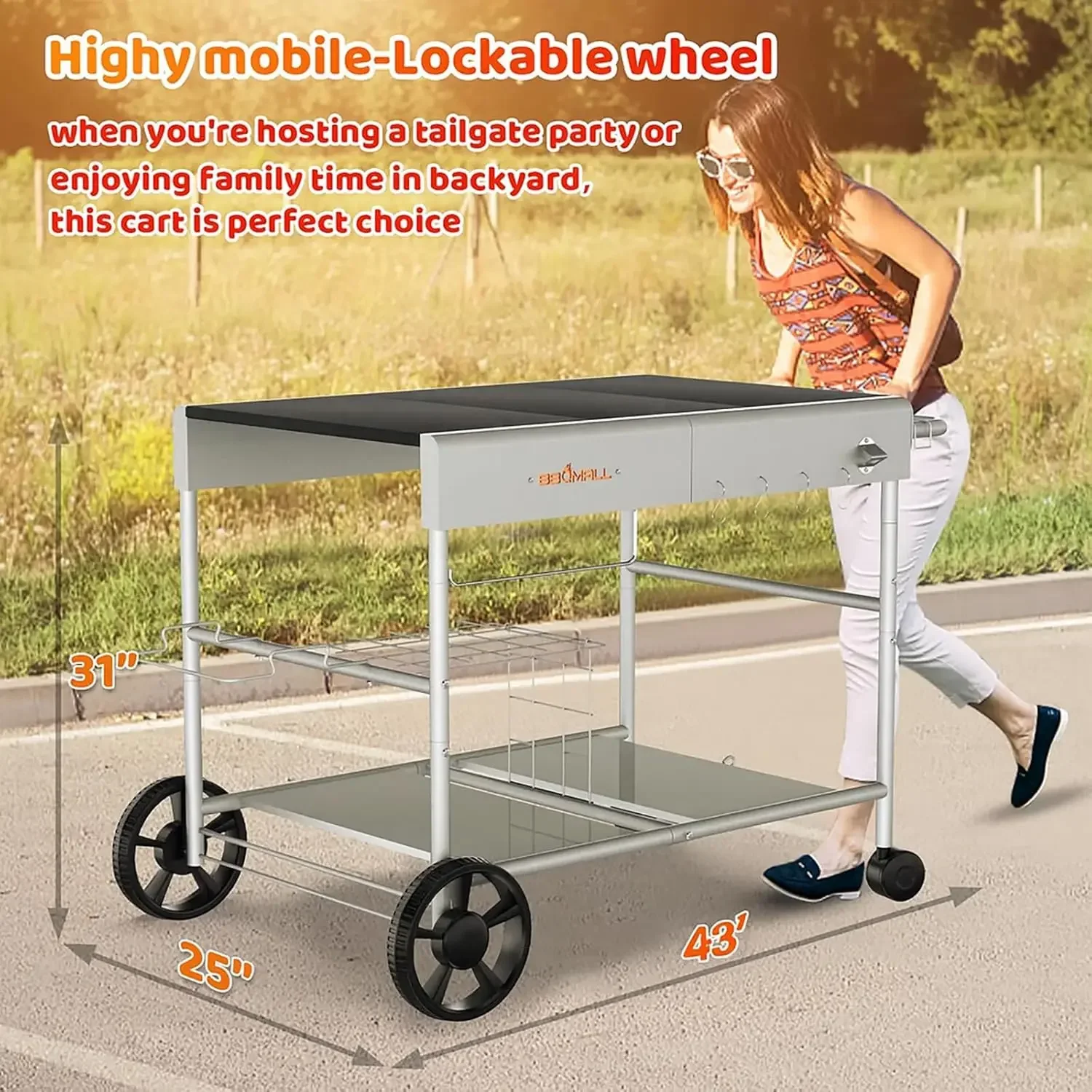Upgraded Pizza Oven Cart Table for Ooni Koda/Karu/Fyra 16 & 12, Movable Thicken & Widen Rolling Kitchen Cart, Outdoor Grill Stan