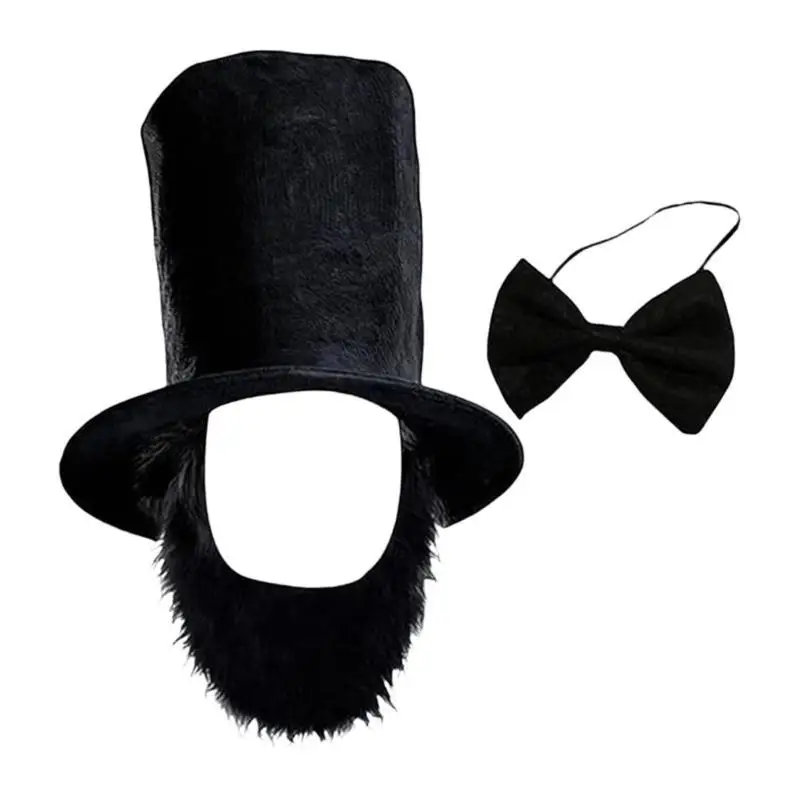652F Abrahams Lincolns 의상 수염 모자 Bowtie 할로윈 대통령의 날 의상