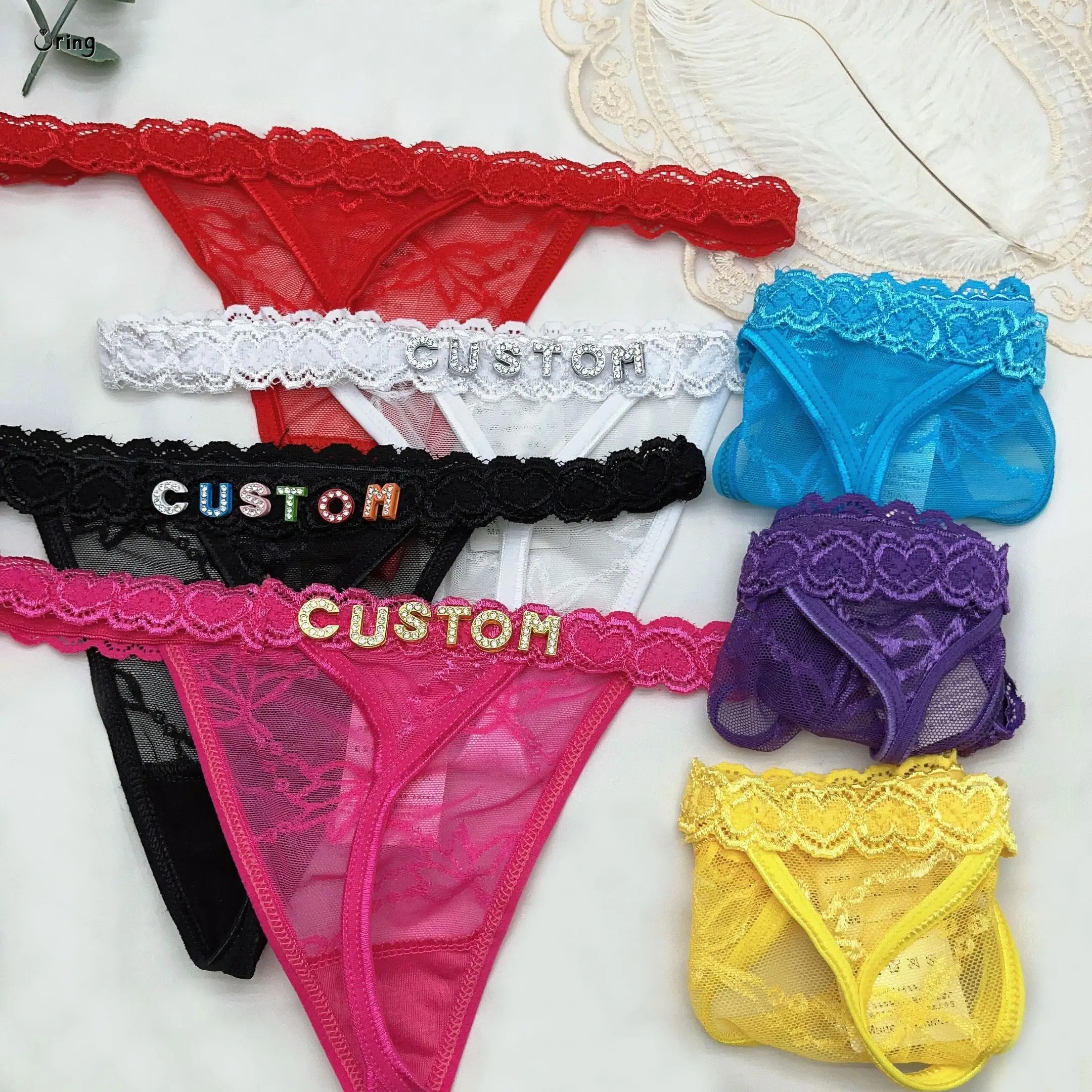 Thong With Custom Name 2Pc/set Rhinestone Letters Waist Chain For Women Sexy Girl Lace String Bikini Customize Briefs Girlfriend