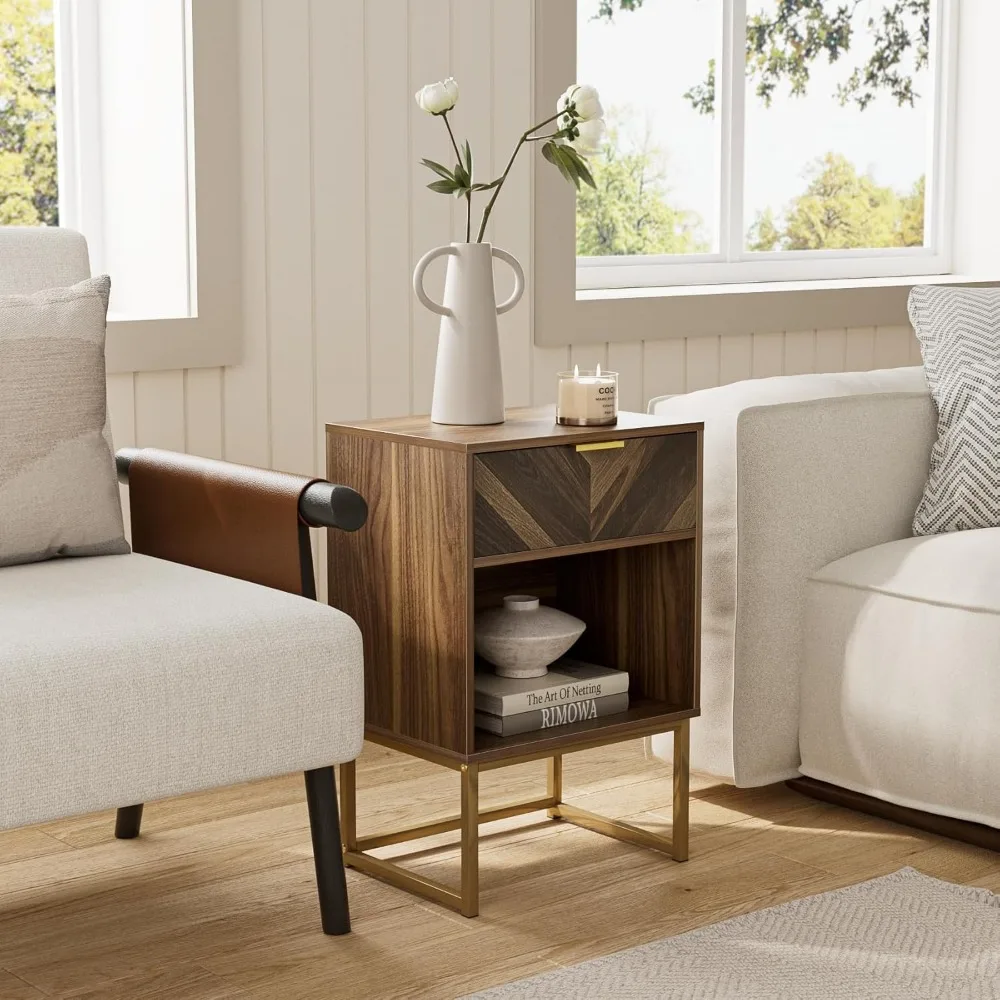 침실용 협탁, 모던한 보헤미안 스타일의 농가풍 원목 침대 옆 테이블, 수납 서랍이 있는 사이드 엔드 테이블, 거실용