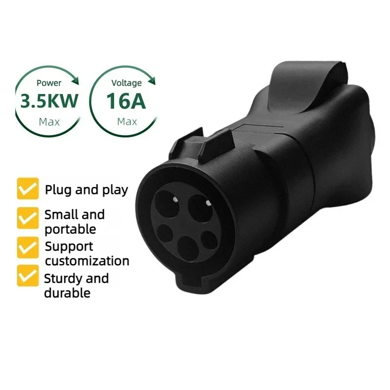 Portable EV Charging Station Discharge Adapter SAE J1772 Male Plug to 220V Universal Schuko Socket Type 1 for Electric Devices