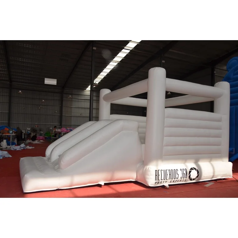 Outdoor White-themed Inflatable Water Slide, Combination Inflatable Castle Trampoline, Double Slide, Includes Blower.