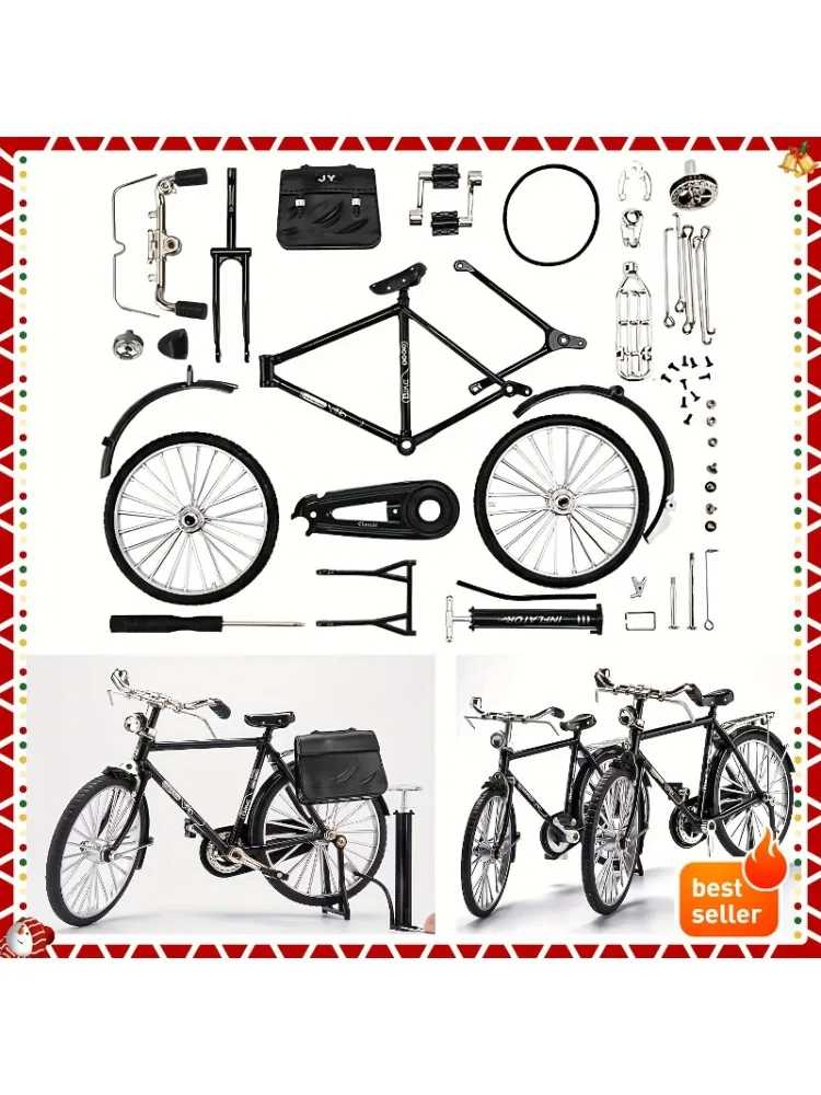 AliExpress NONE Vintage Bicycle Model Kit - with Pump & Luggage, Ideal Gift for Collectors & Home Office Decor