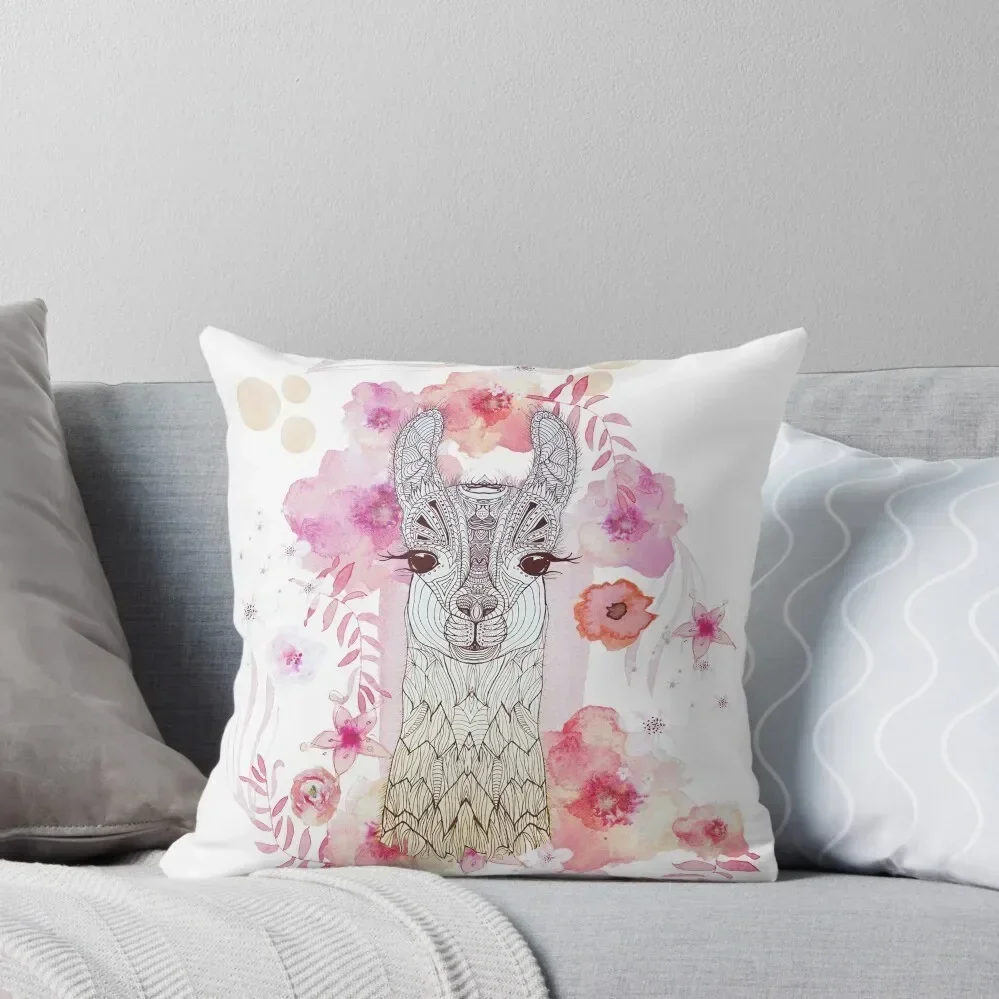 

ALPACA BABY & FLOWERS Throw Pillow Pillow Cases luxury home accessories pillow