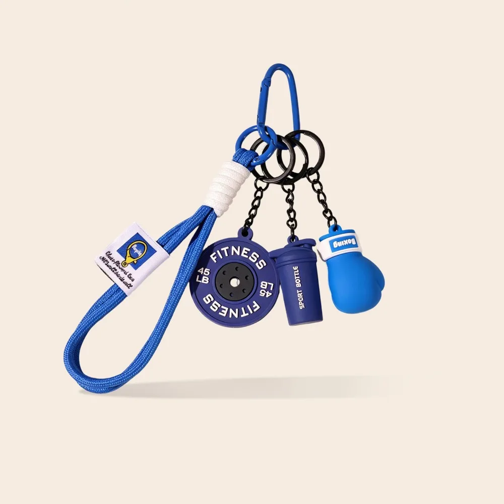 PVC Boxing Glove Keychain Wrist Strap Metal Key Rings Workout Key Ring Fitness Theme Multiple Charms Fitness Charm Keychain
