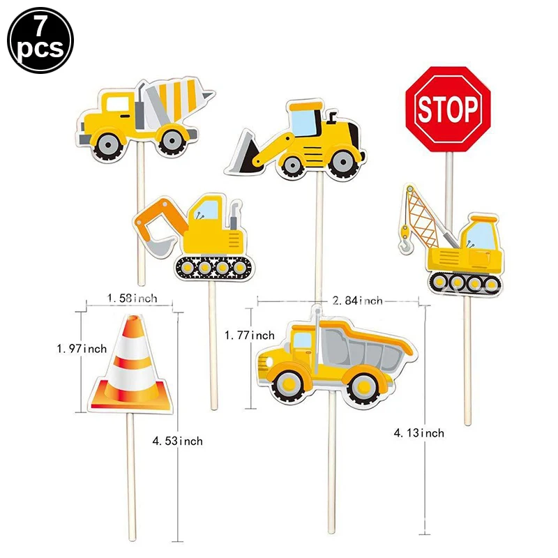 Construction Cake Toppers Vehicles Cake Decoration Set Excavator Tower Crane Cupcake Topper Traffic and Road Sign Decor