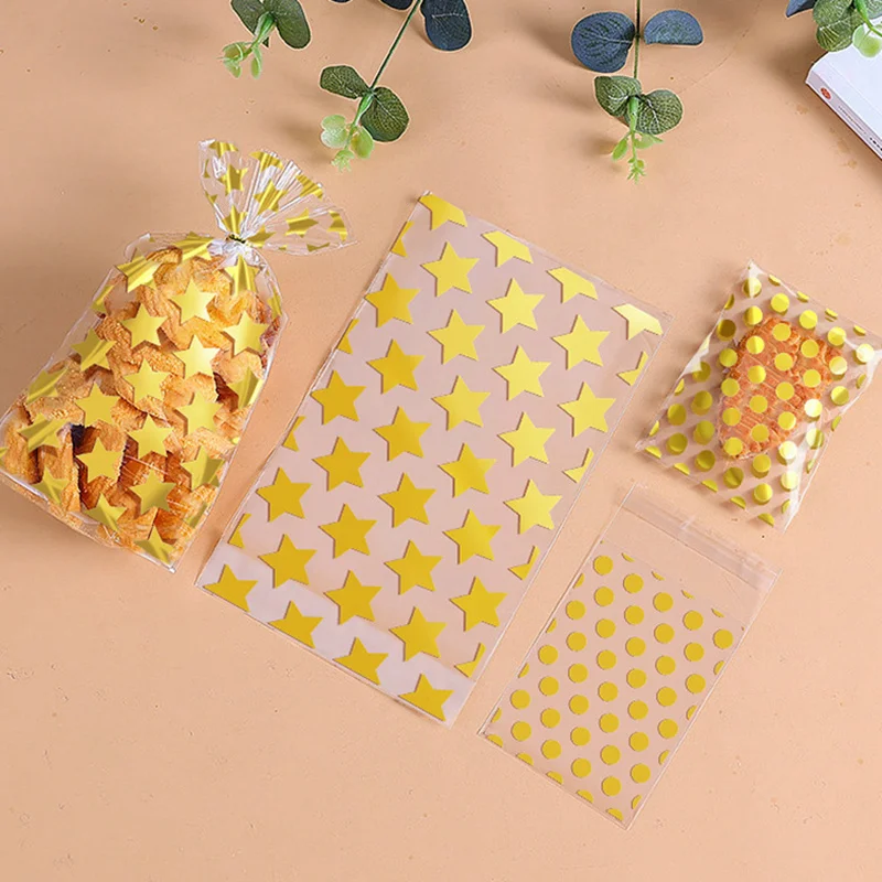 50PCS Star/Dot Transparent Cookies Bags Candy Packaging Bag For Kids Birthday Wedding Party DIY Gifts Wrapping Baking Supplies