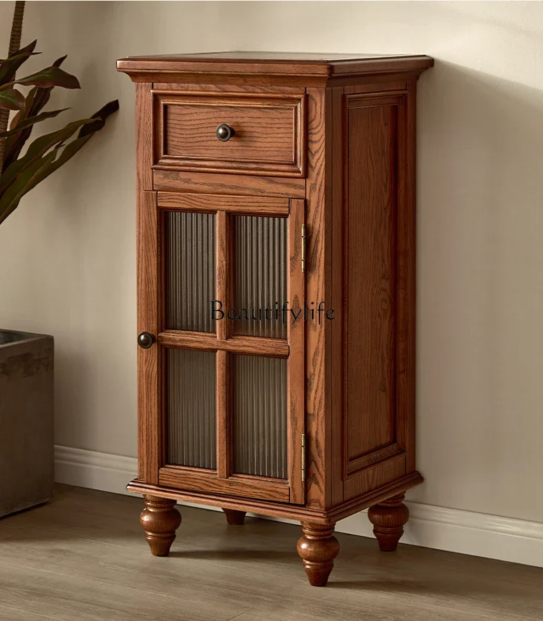 

American style, solid wood retro wine cabinet, living room against the wall display locker