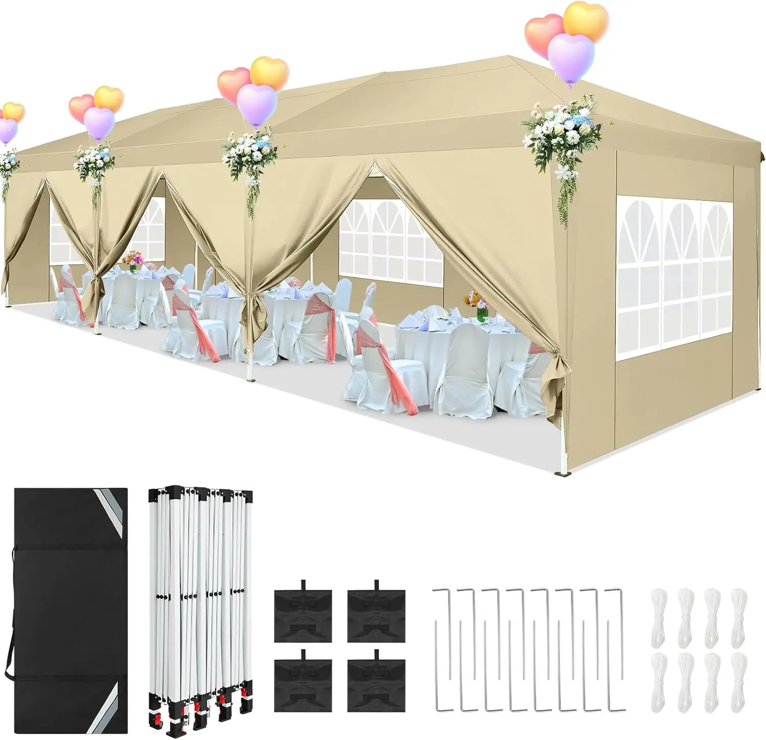 

10x30 Pop Up Canopy Tent with 8 Sidewalls Waterproof Outdoor Party Tent Canopy Tents for Parties Camping Commercial Event Gazebo