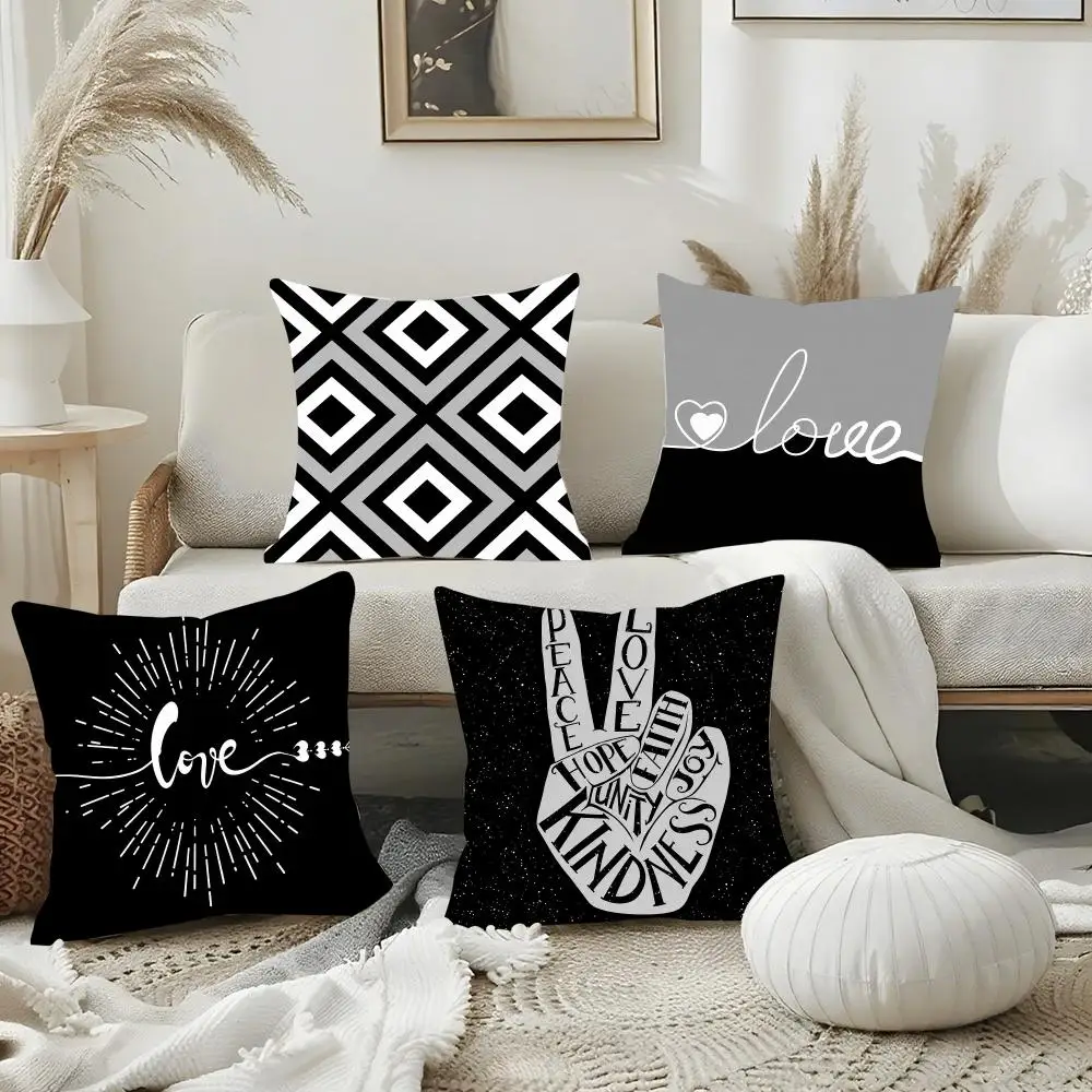 Love Geometric and Peaceful Cushion Cover Luxury Soft Plush Pillowcase Double Side Cushion Cover Cozy Home Decor Unique Gifts