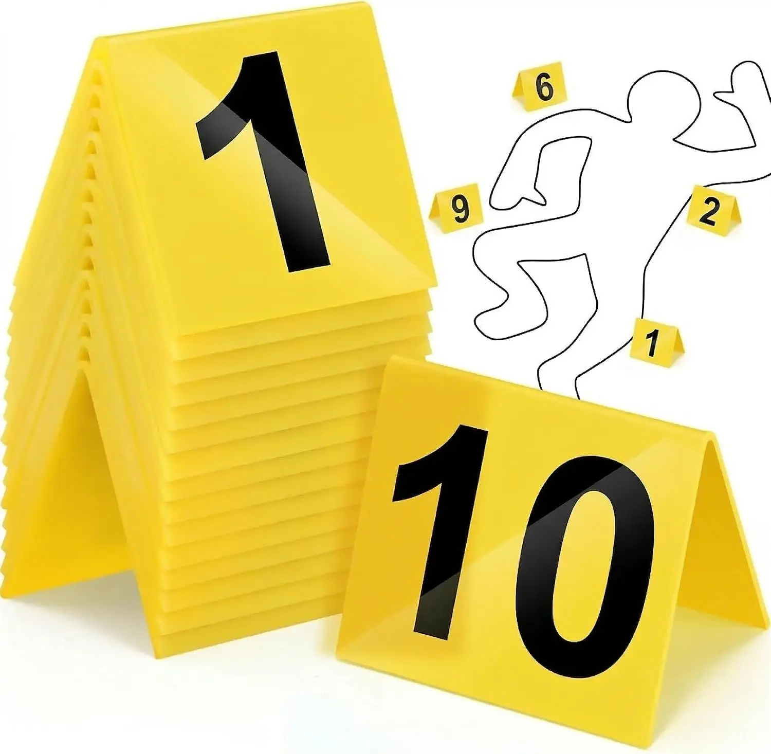 Yellow Halloween Crime Scene Number Markers Tent Shape Table Number Sign 1‑10 for Party Game Detective Theme Photo Shooting Prop
