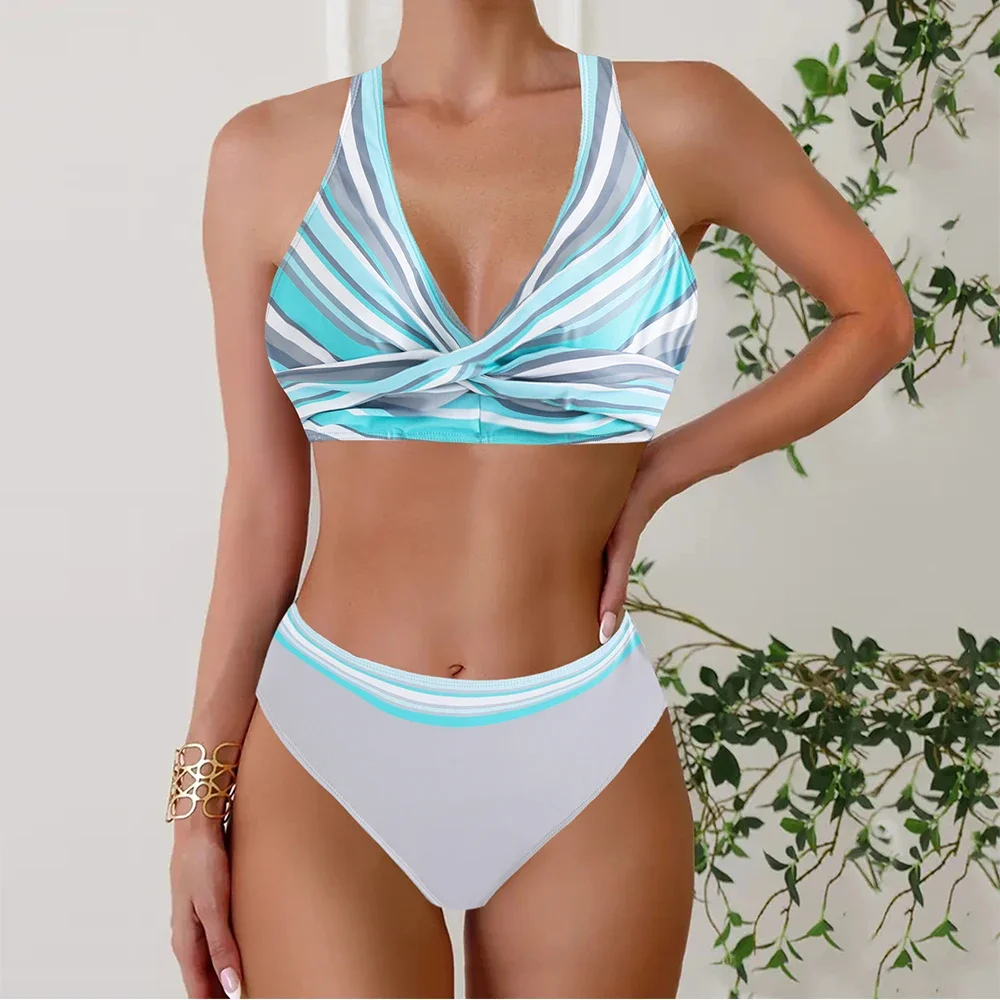 Dwuczęściowy strój kąpielowy bikini damski letni seksowny tankini patchworkowy wielokolorowy seksowny bikini strój kąpielowy na wakacje letnia odzież plażowa