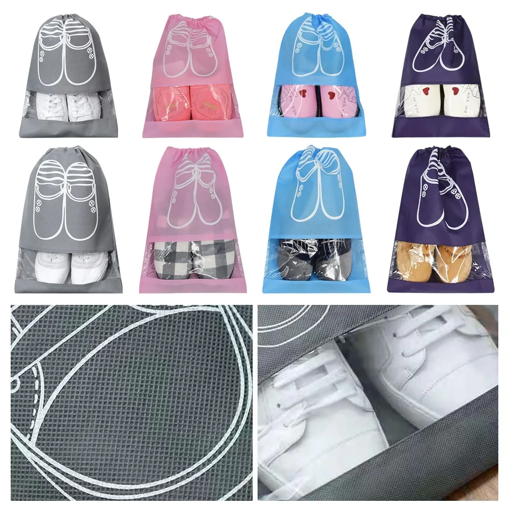 Non-woven Shoes Pouch New Portable Drawstring Shoes Storage Organizer Bags Accessories Clothing Transparent Hanging Bag Home