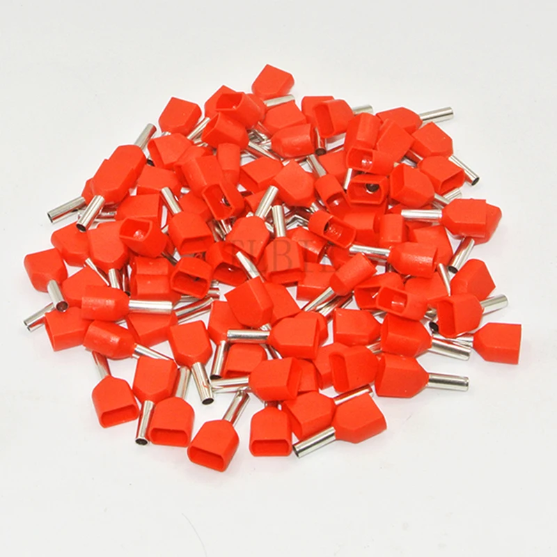 100PCS Red Copper Insulated Ferrules Cord End Crimp Terminal Double Wire Connector Pin Electrical Cable Connector