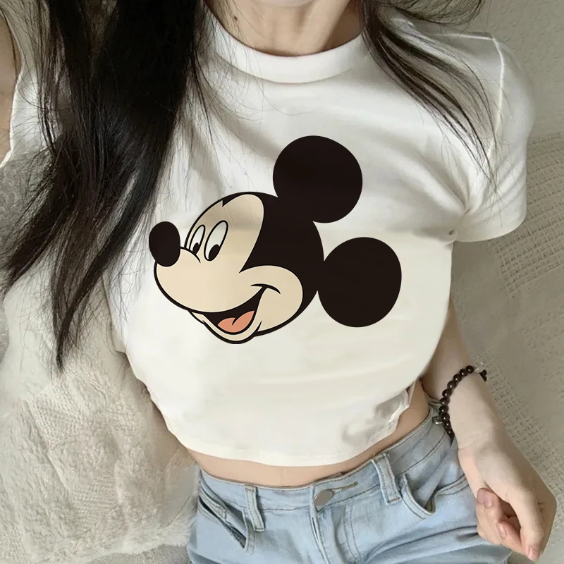 Cute Design Disney Crop Top Mickey Tee Shirt Cropped Minnie Mouse  T-shirt Women T Shirt Female Clothes Kawaii Tshirt