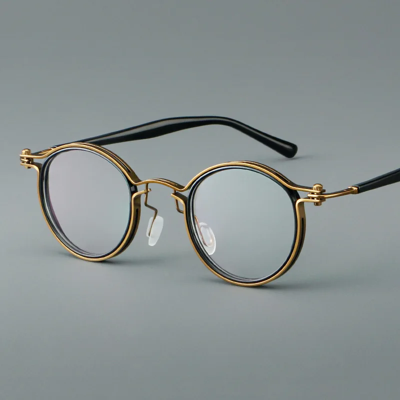 54227 Retro Steam Punk Glasses Frames Men Round Optical Eyewear Metal Spectacle Frame Computer Eyeglasse