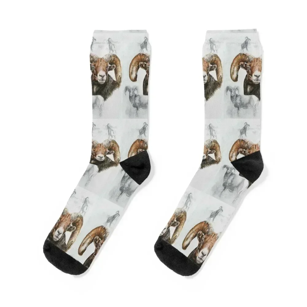 North American Bighorn Sheep Collage Socks hip hop with print New year's cute Socks Women Men's