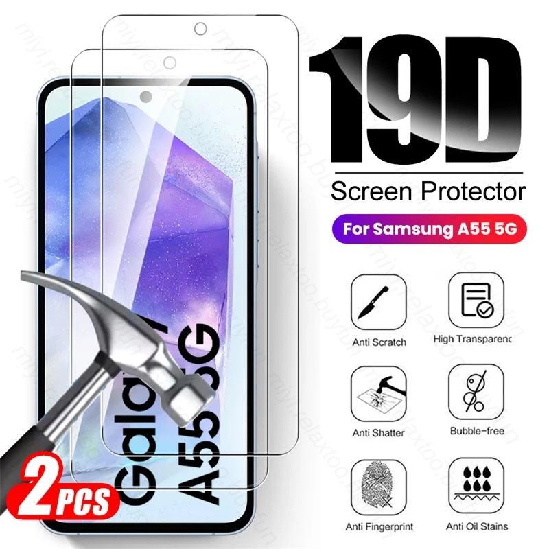 

Samung A55 Glass 2PCS 19D Tempered Glass For Samsung Galaxy A55 5G 2024 SM-A556B 6.6" Phone Screen Protector SamsungA55 A 55 55A