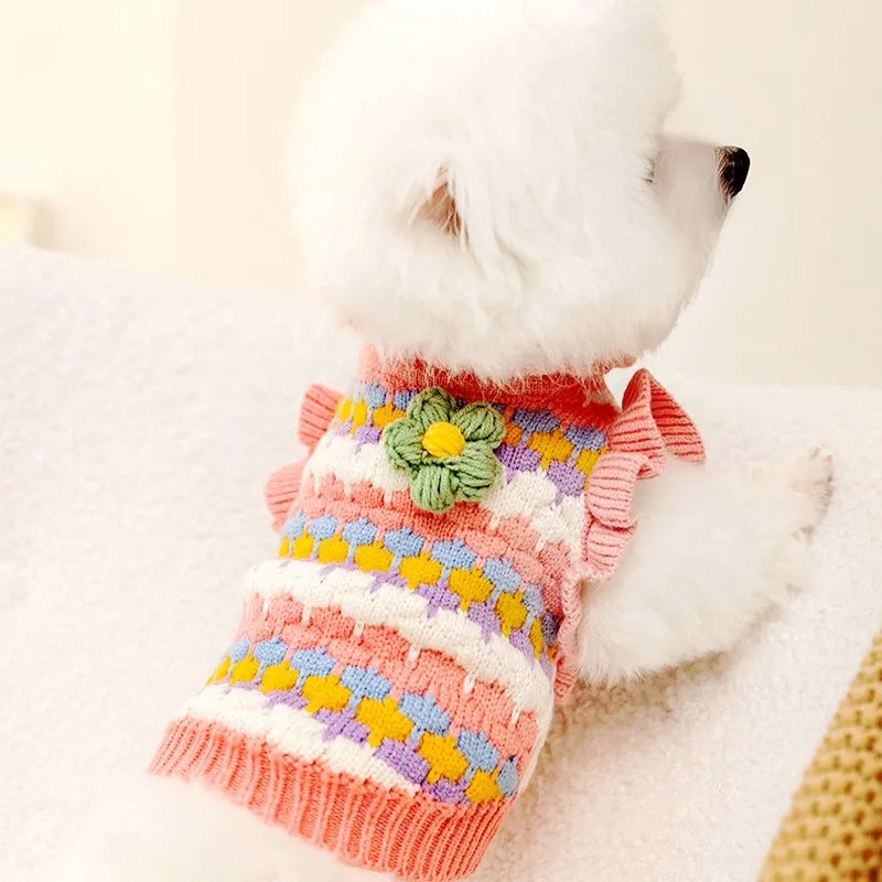 Fashion Flower Patten Dog Sweater Winter Warm Dog Knitted Clothes Cute Puppy Coatumes Soft Cat Sweater Pet Pullovers Dog Clothes