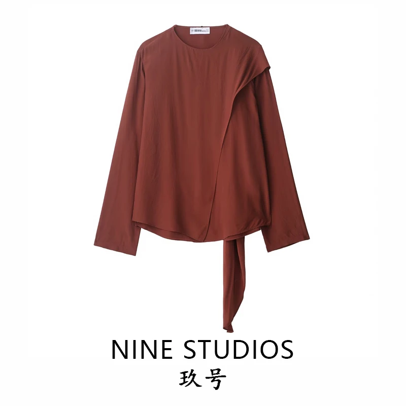 

Ele Loose Long Sve irt Женский однотонный драпированный сетчатый топ Европейский Sle Полиэфирное волокно А-силуэта Све Лето