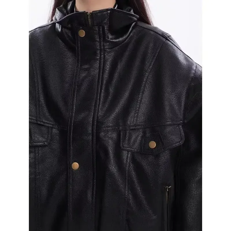 Veste en cuir PU rétro et haut de gamme pour les tenues de moto de pilotes de rue en automne et en hiver