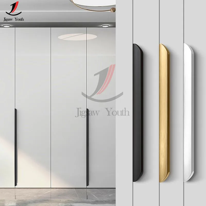 80mm-600mm Cabinet Door Invisible Handle Wardrobe Modern Simple Black Cabinet Drawer Edge Sealing Door Handle Furniture Hardware