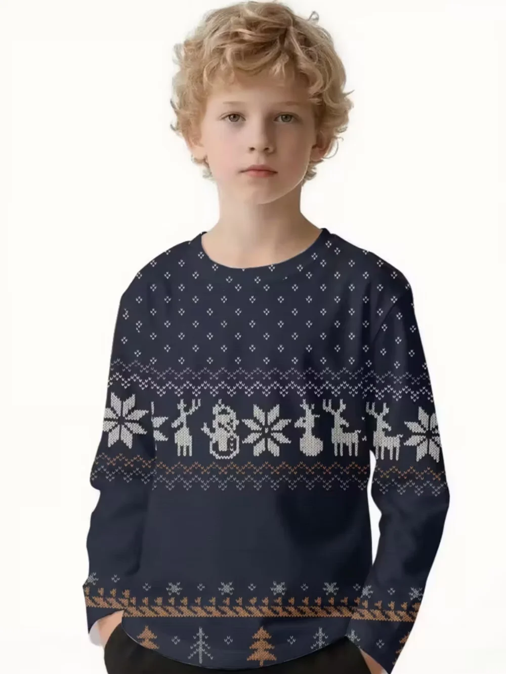 Roupas de menino bonito rena dos desenhos animados impressão 3d outono manga longa camiseta solta casual festa de férias topo moda o-pescoço y2k roupas de menina