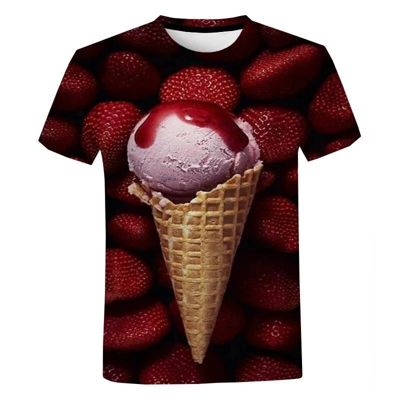Funny Ice Cream 3D Print Men's Shirts Street Cool Short Sleeve T Shirts Graphic Humour Men Tee Tops Kids Tshirt Woman t-shirts
