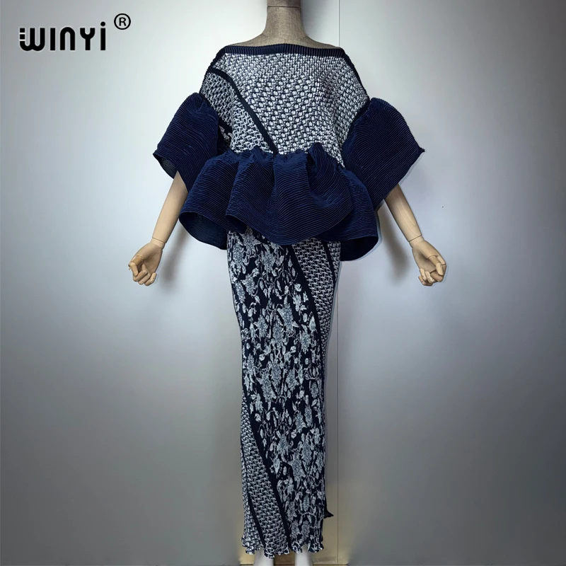 

WINYI Retro Pleated Elastic Slim Dress for Muslim Women Beach Cover up Kaftan Abaya Dubai Luxury Long down Holiday Evening Wear