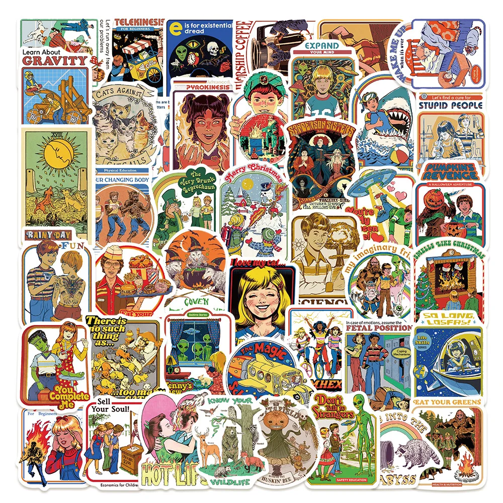 

50PCS Cartoon Humorous Retro Graffiti Stickers Decorative Water Cup Mobile Phone Case Tablet Waterproof Stickers Toys Gifts