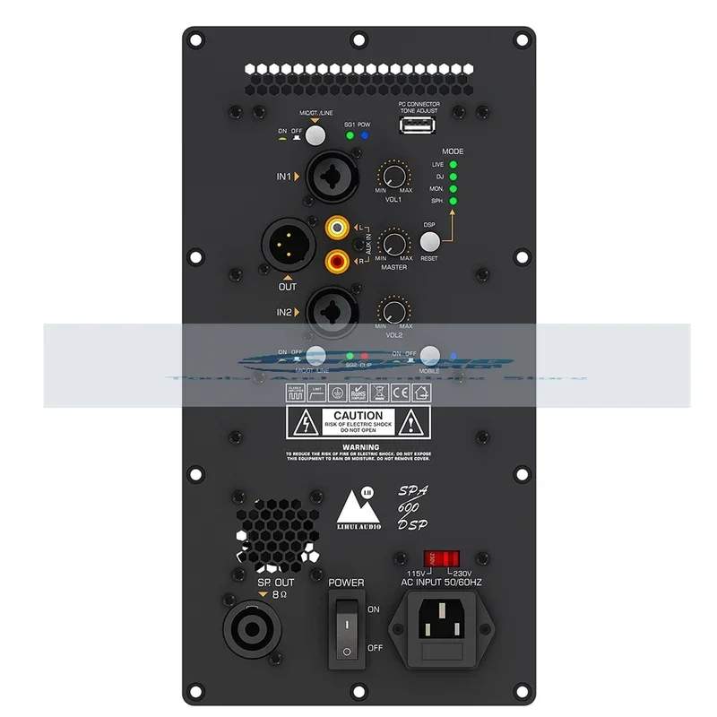 Lihui Professional Class D Subwoofer Active Speaker Board Built-In DSP 2 Channel Digital Full-Ranges Amplifier Module