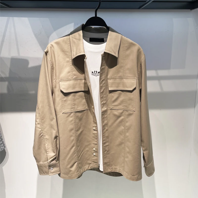 

Faionable Long Sve Casual Collar irt Bird Poer Autumn Winter Men's Clothing Khaki Workwear Trendy Japanese Sle