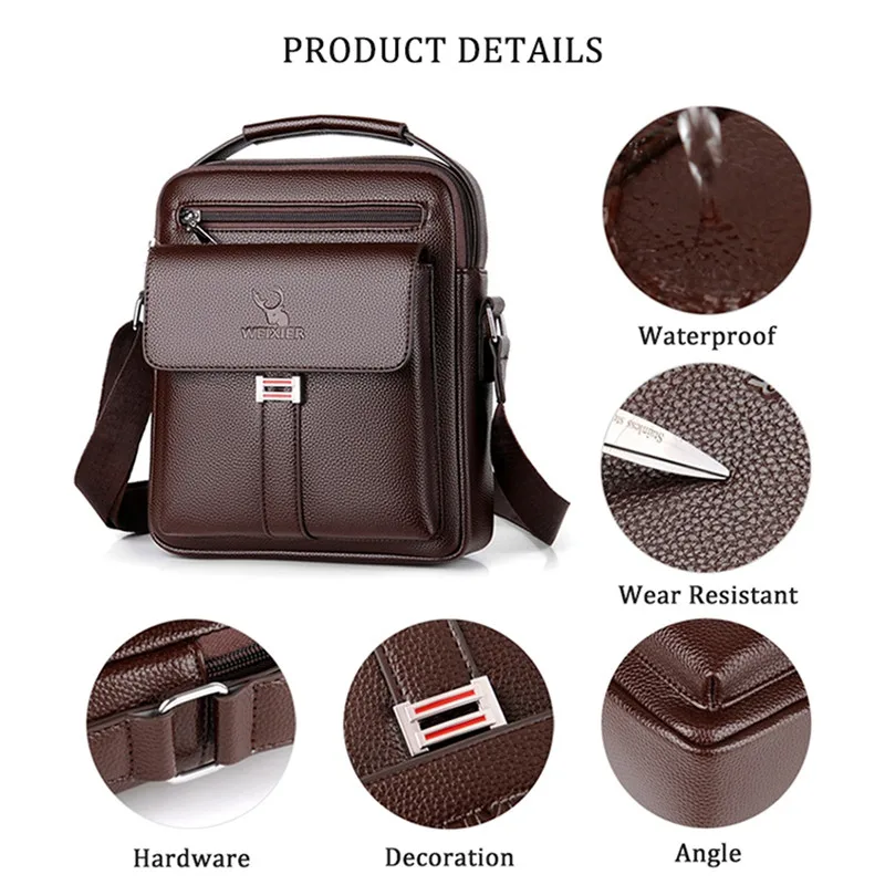 Men's Genuine Leather Crossbody Shoulder Bags High quality Tote Fashion Business Man Messenger Bag Leather Bags fanny pack image 6