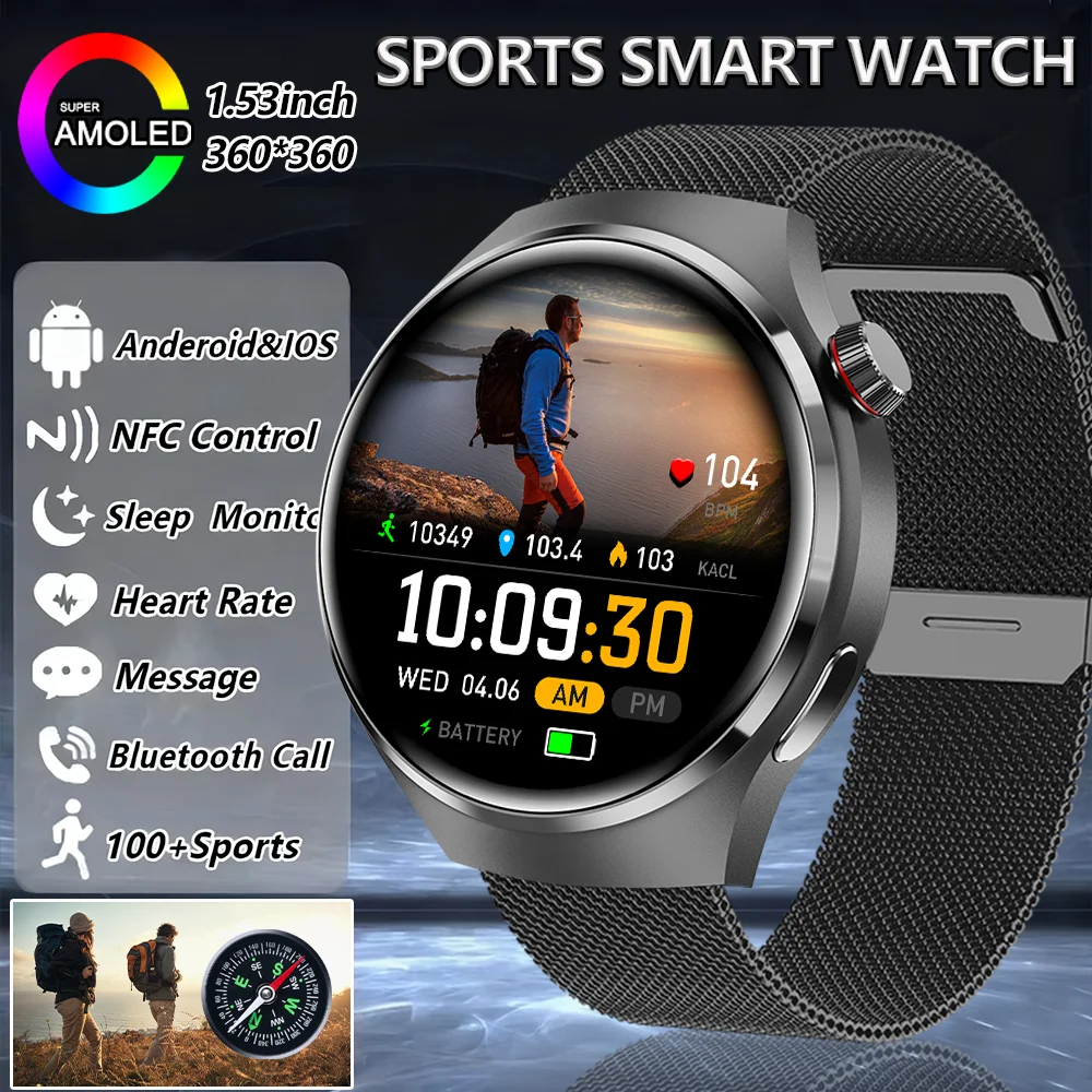 Nowość od DAORKOW 2025 GPS NFC Smartwatch Męski Ekran AMOLED 360*360 Pomiar Tętna Połączenia Bluetooth Wodoodporny Smartwatch Sportowy dla Mężczyzn