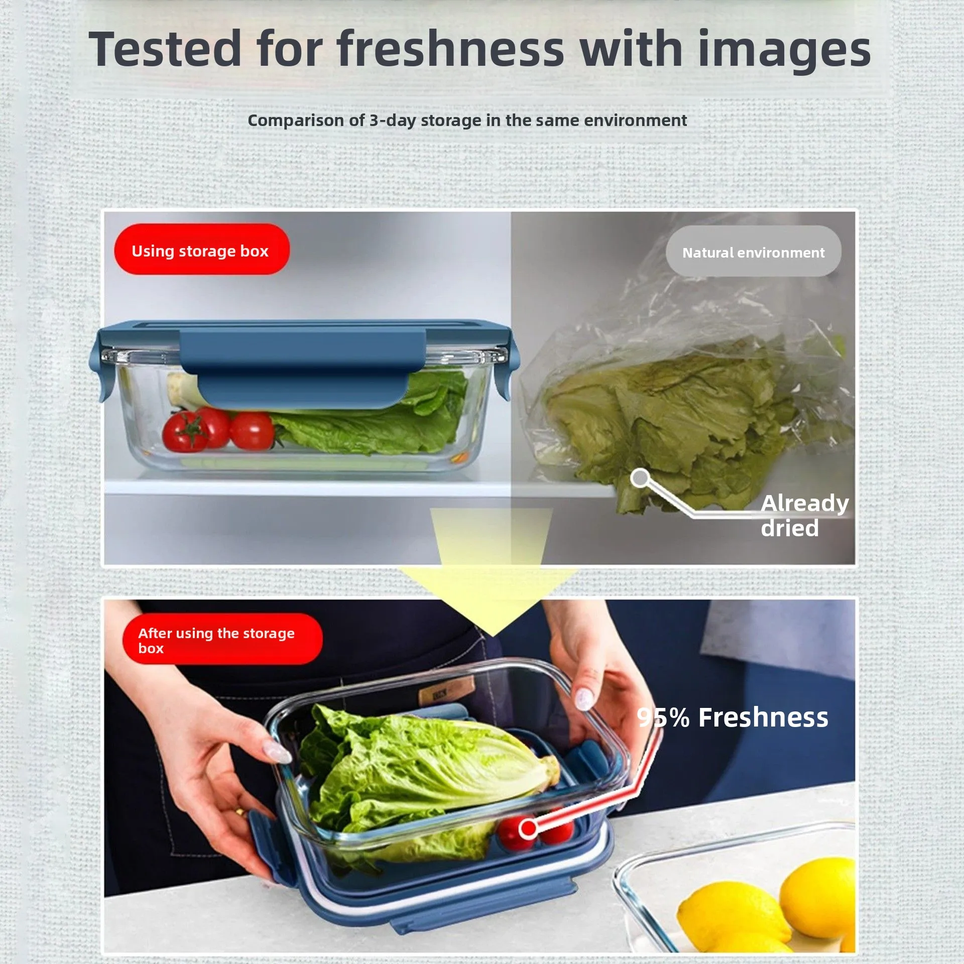 Food Grade Glass Microwave Safe Lunch Box Refrigerator Storage Sealed Meal Box Long Rectangle Stainless Steel Divided Compart... - view 3