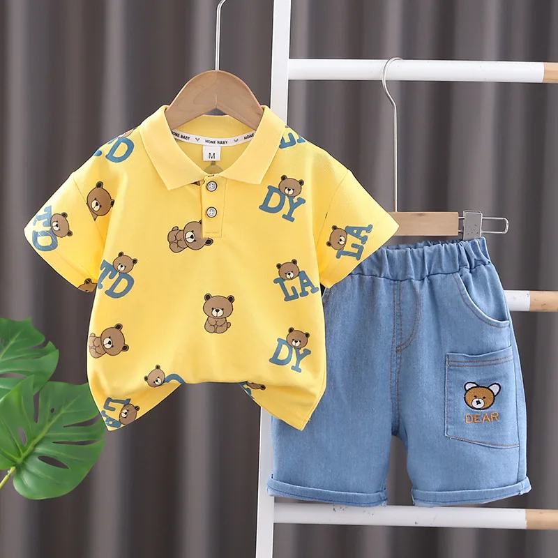 Conjunto de verano para niños, ropa para bebés de 1 a 2 años, camisetas y pantalones cortos de manga corta con letras de dibujos animados, trajes para niños 2024