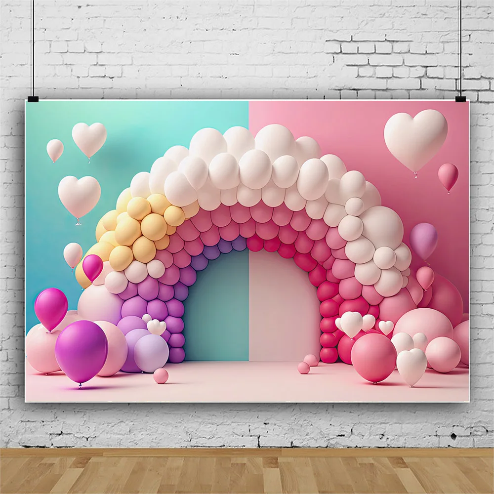 Fondo de arco de arcoíris 3D para fotografía, telón de fondo para fiesta de cumpleaños de niños, Baby Shower, juguete, oso, estrella, nube, accesorios de decoración de fondo