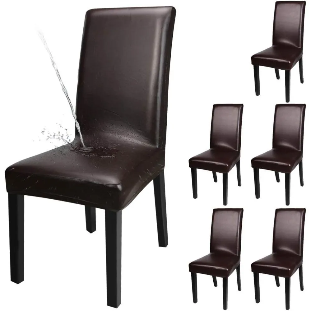 

YISUN Dining Chair Covers, Solid Pu Leather Waterproof and Oilproof Stretch Dining Chair Protector Cover Slipcover (Deep Coffee,
