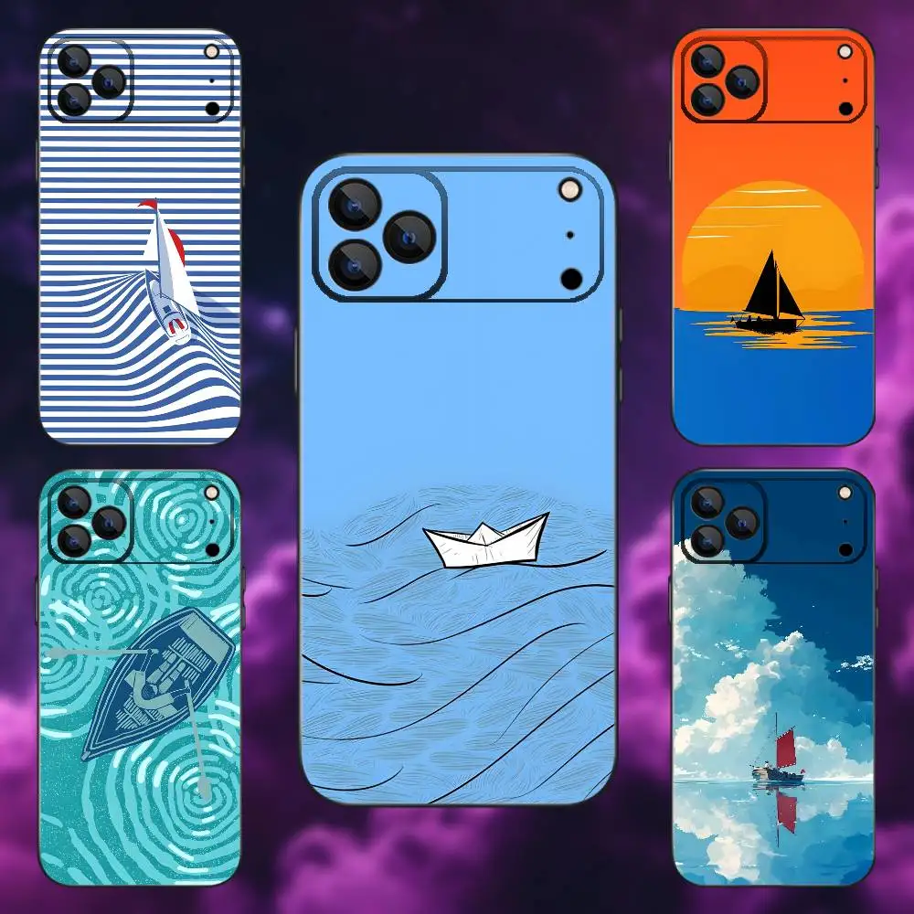 

Sailing Boat Phone Case For iPhone 17,16,15,14,13,12,Pro,Max,Plus,E,SE4,Air,Mini Black Soft Box
