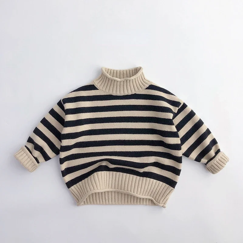 

Autumn Children's Striped Knitted Sweaters Baby Boy Turtleneck Pullover Kids Cotton Clothes Toddler Girls Christmas Sweater Tops