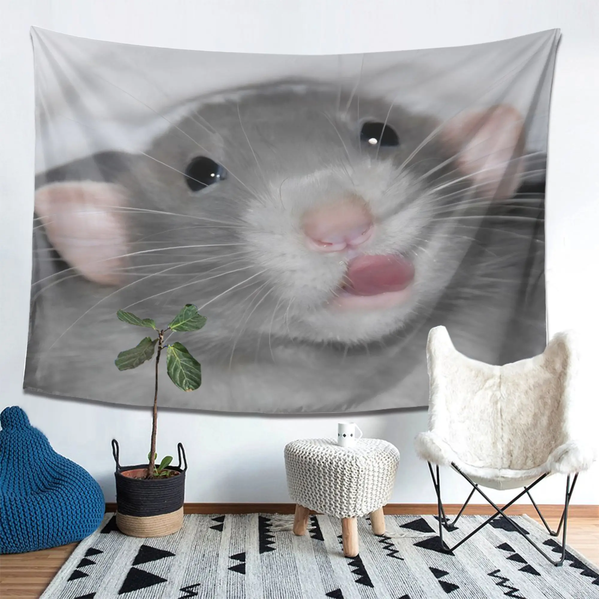 VIKAMA Funny Cute Pet Hamster Tapestry Wall Hanging Home Decor for Bedroom Living Room Cute Licking Mouth Hamster Big Head