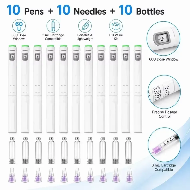 Disposable Adjustable Dose Insulin Peptide Injector Pen 10 Colors Available 3ml Cartridge 4mm Pen Tip Precise Volume Control