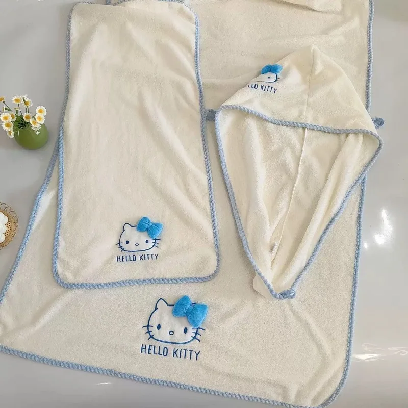 مرحبا كيتي أنيمي مناشف حمام محيطية للرجال والنساء الكرتون لطيف مناشف الجلد ودية لينة ثلاث قطع مجموعة بالجملة